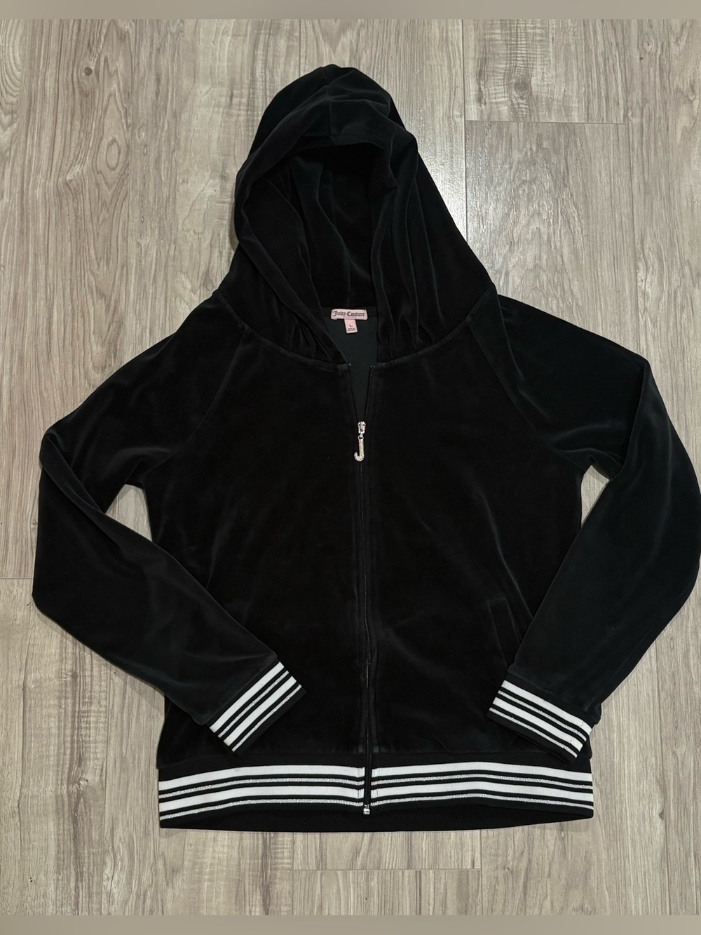 Vintage Y2K Juicy Couture Black Velour Zip Up Hoodie Jacket L
